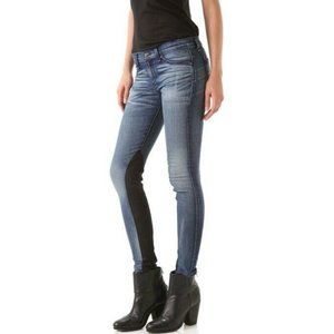 rag & bone Skinny Jeans Jodhpur Sz 25 Lamb Leather Panels Blue Ankle Stretch